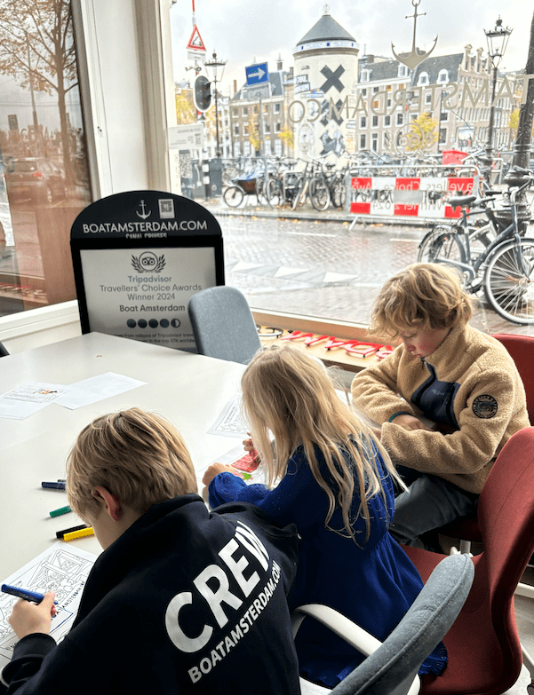 a group of kids coloring